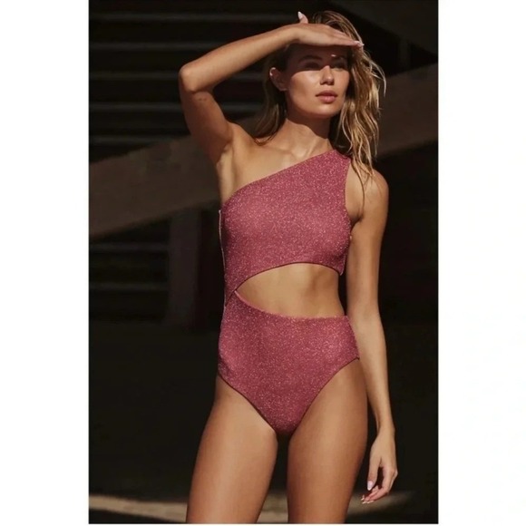 Beach Riot Other - Beach Riot Celine Shine One Piece Swimsuit Sugar Plum Metallic Pink Medium NWOT